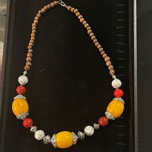 Elegant Yellow and Red Beaded Necklace